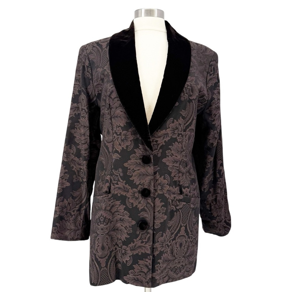 LUCIA LUKKEN Vintage Jacquard & Velvet Blazer L